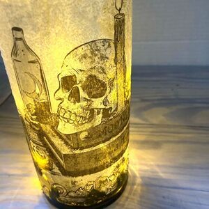 SKULL SKELETON Green Wine Bottle Lit Up Cork Gothic Morbid 12 inches Tall